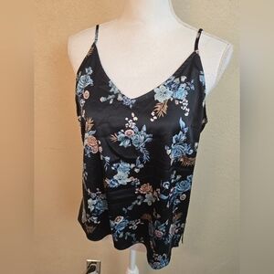 WHBM Blue Floral On Black Floral Camisole Medium 7744
